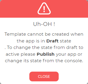 App Export Not Published Modal