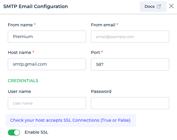 SMTP configuration