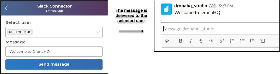 Message sent using Slack API