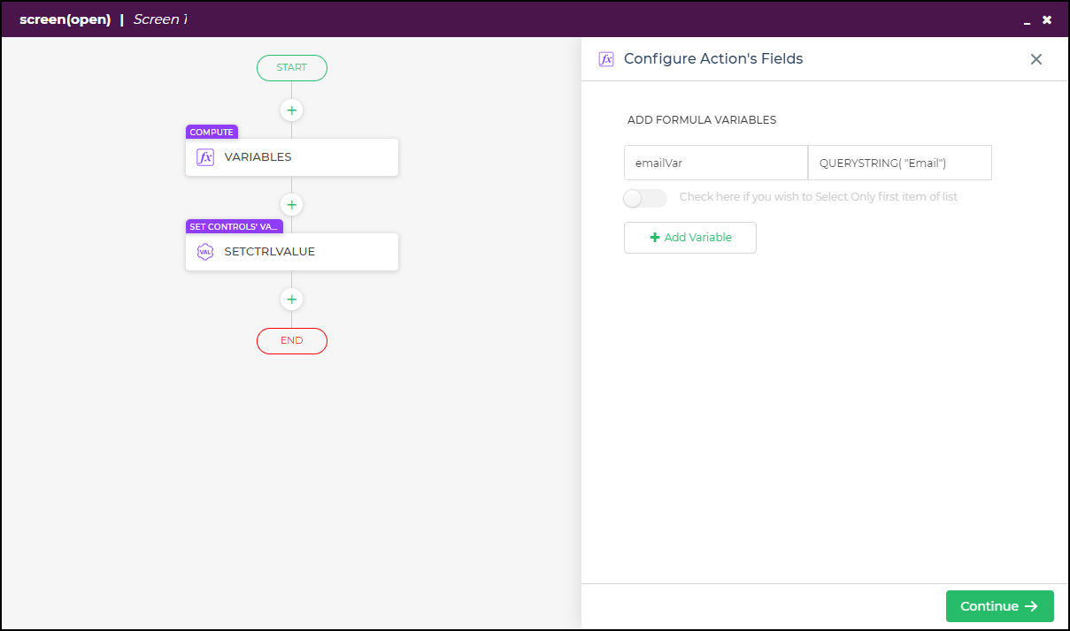 Action Flow Set Control Value - Query String