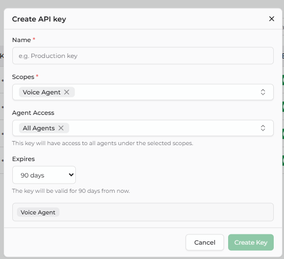 Create an API Key in the Developer section