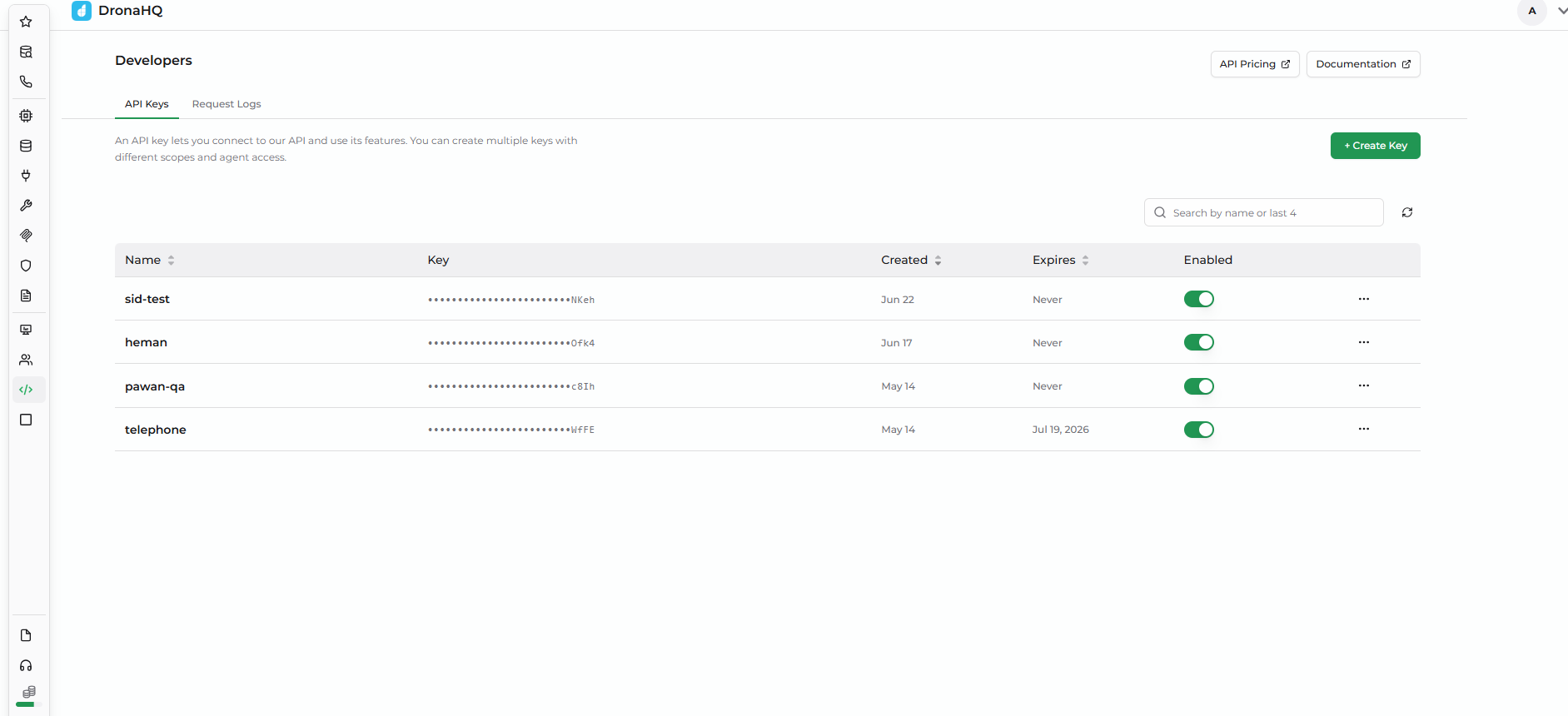 Create an API Key in the Developer section