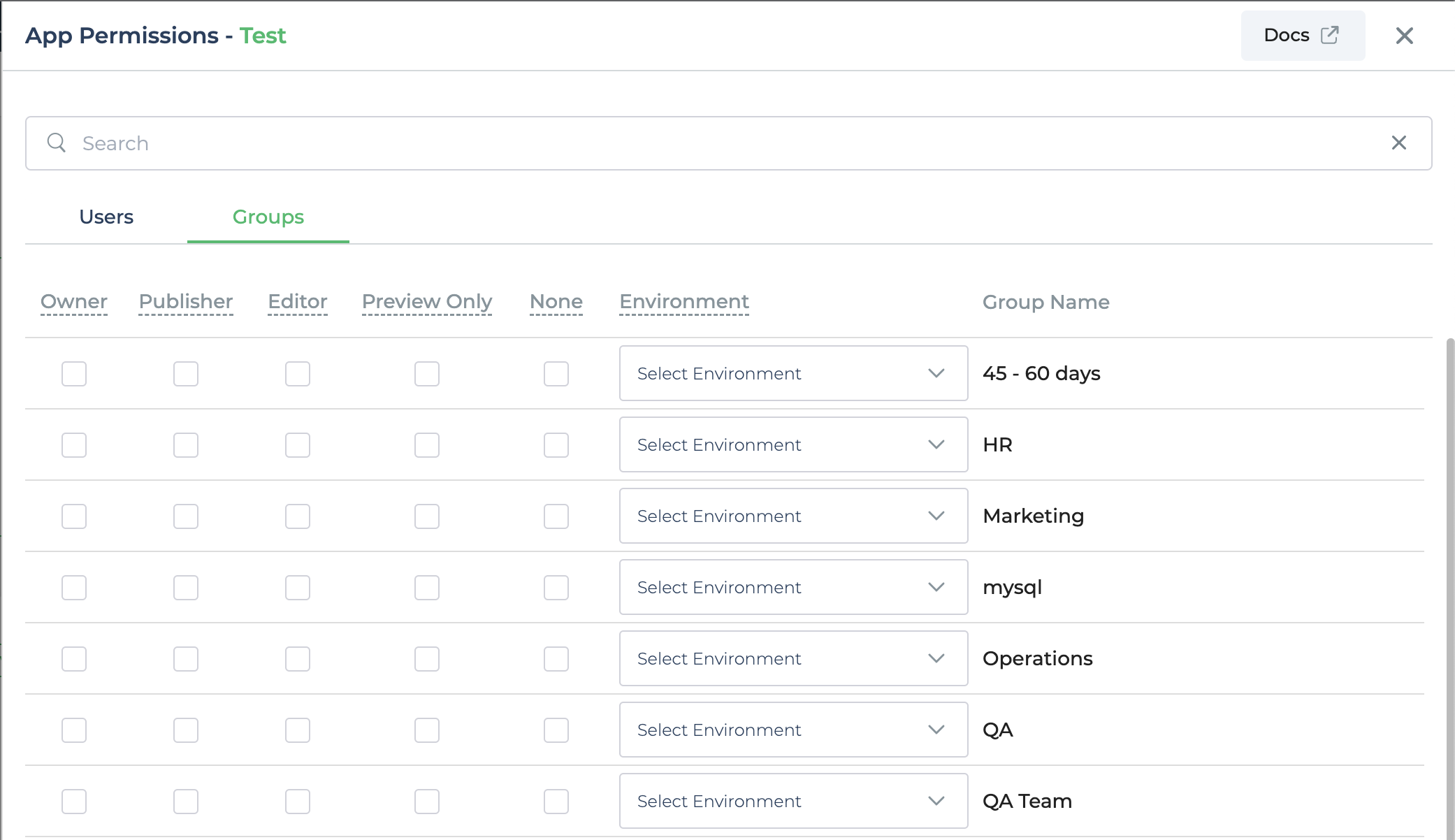 Setting permissions for multiple groups