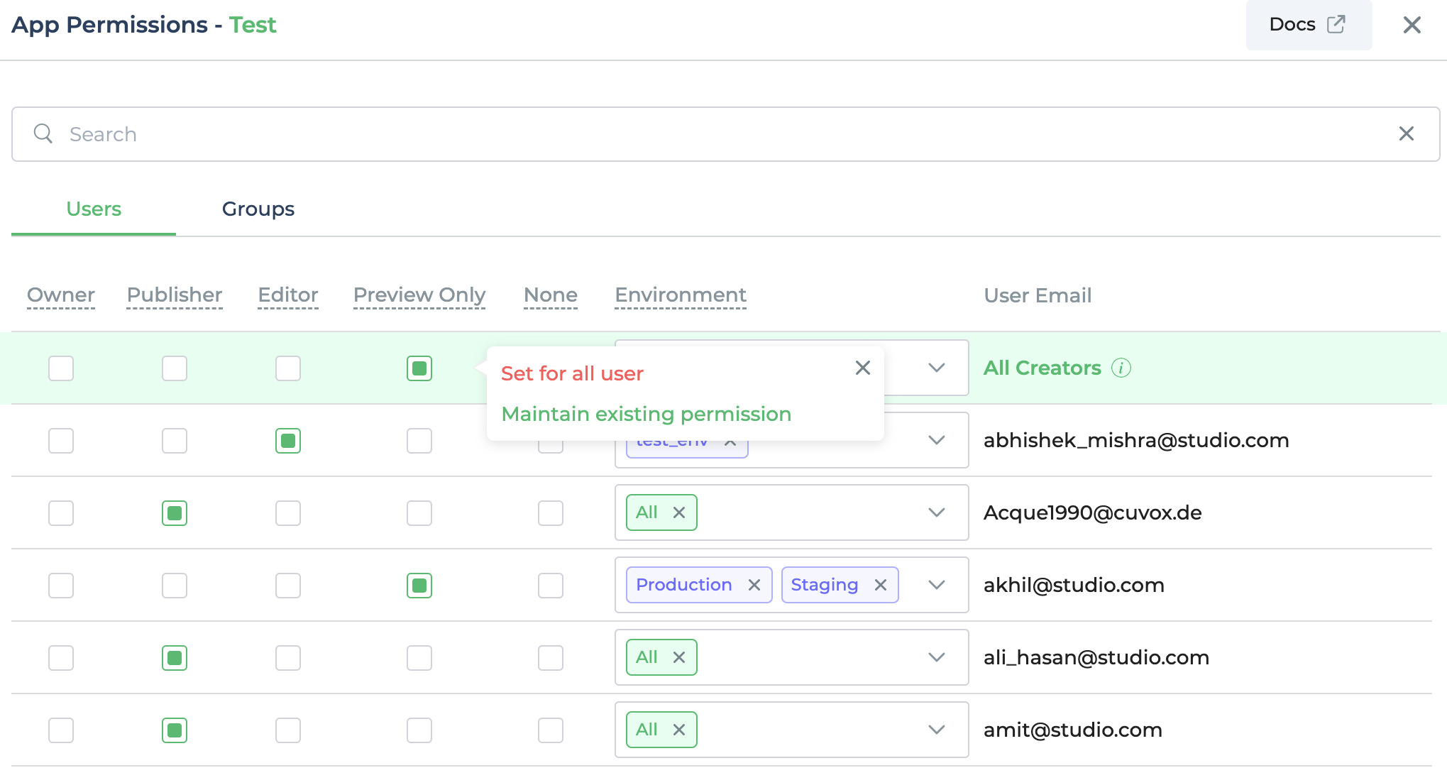 Setting permissions for multiple users