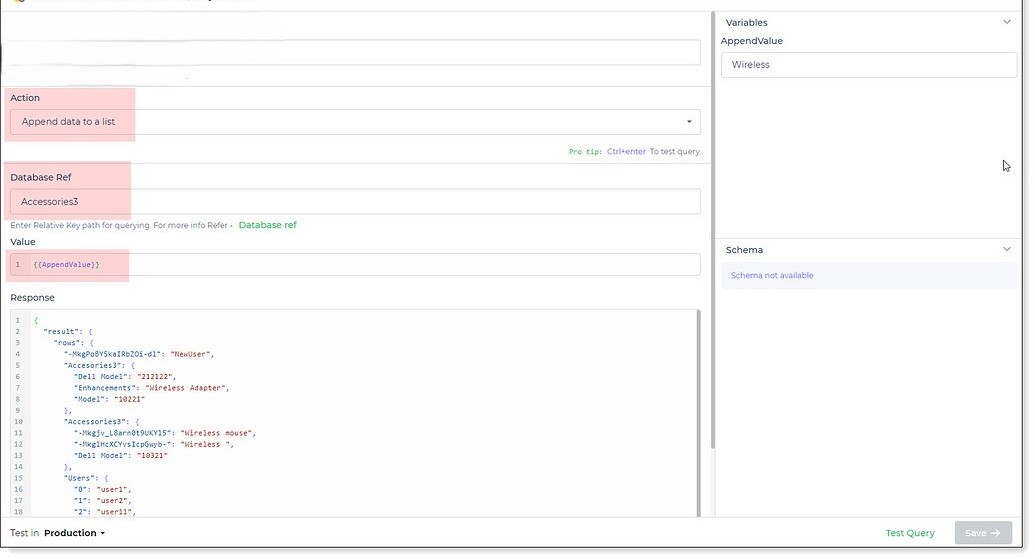 Firebase Realtime Database with append query.