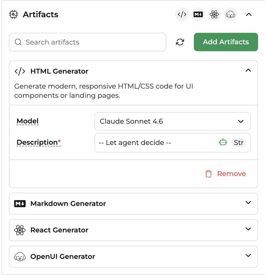 Adding Artifacts from the Agent