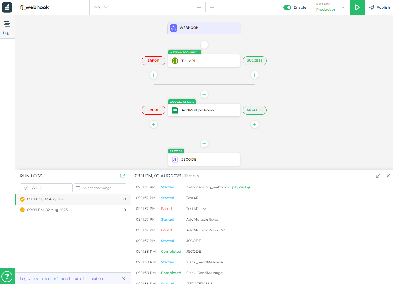 Automation Builder View (Webhook)