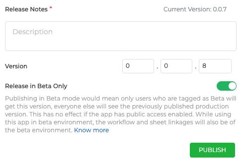 Publish in beta