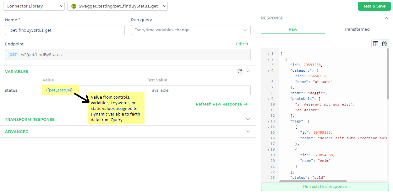 Bind connector to Data Query