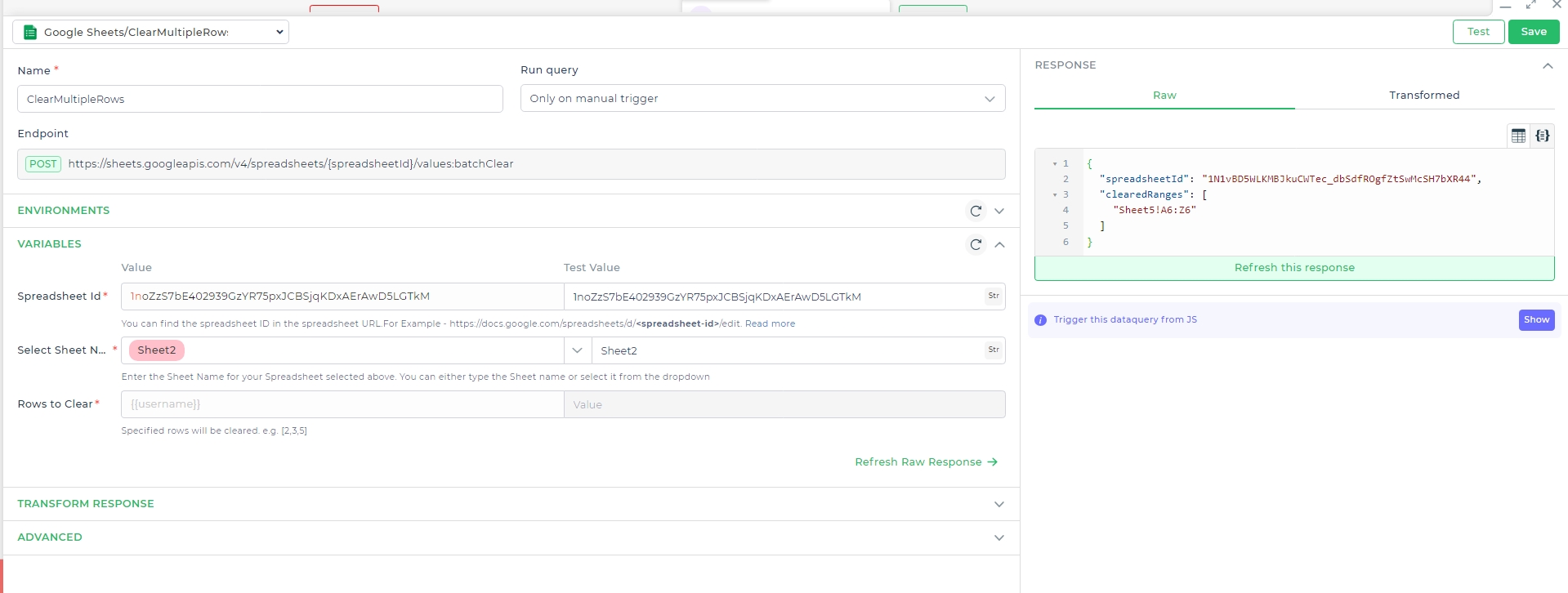 Configuring fields to do multiple row clearing.