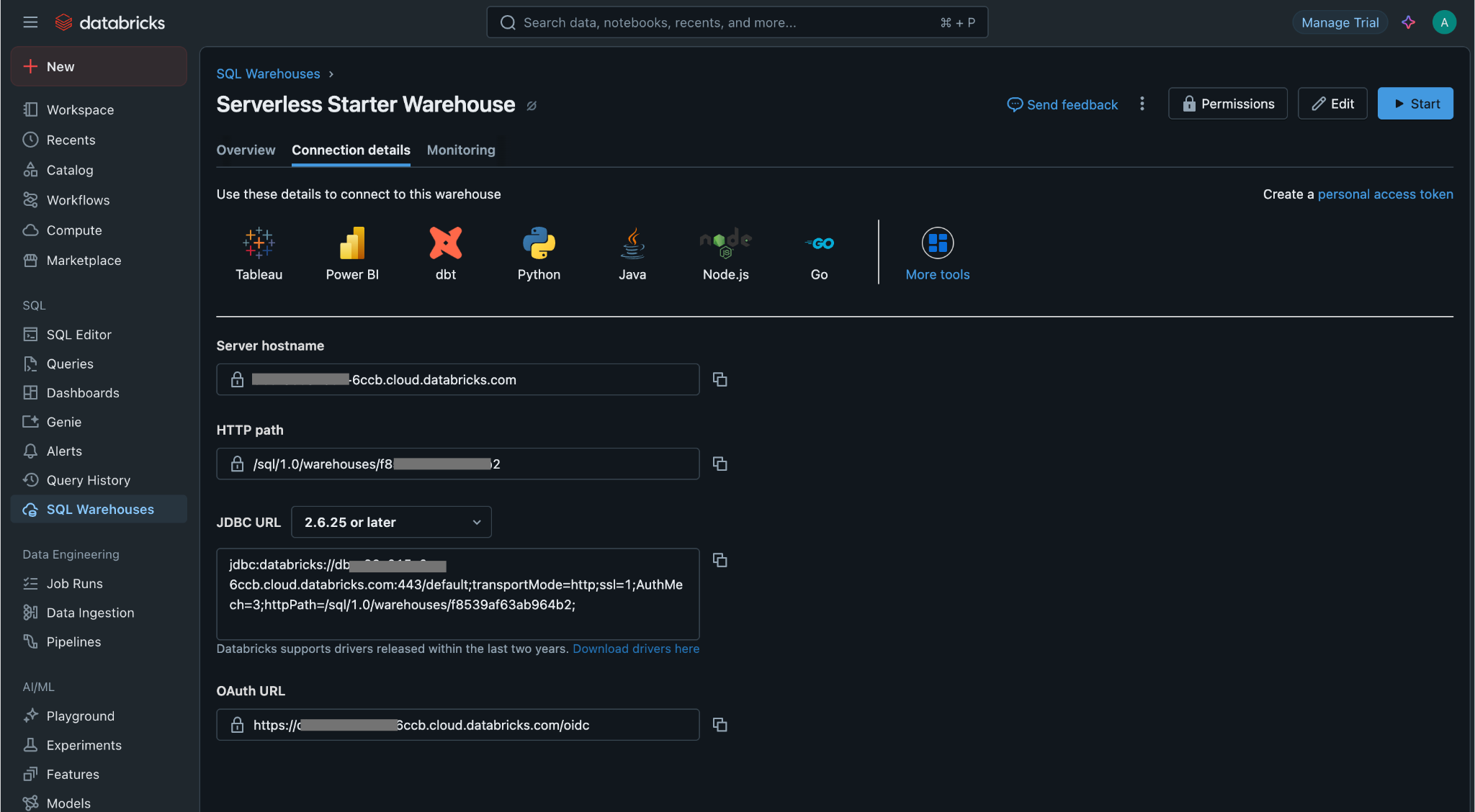 Databricks account details Key