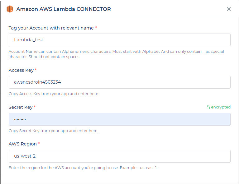 AWS Lambda with configuration details.