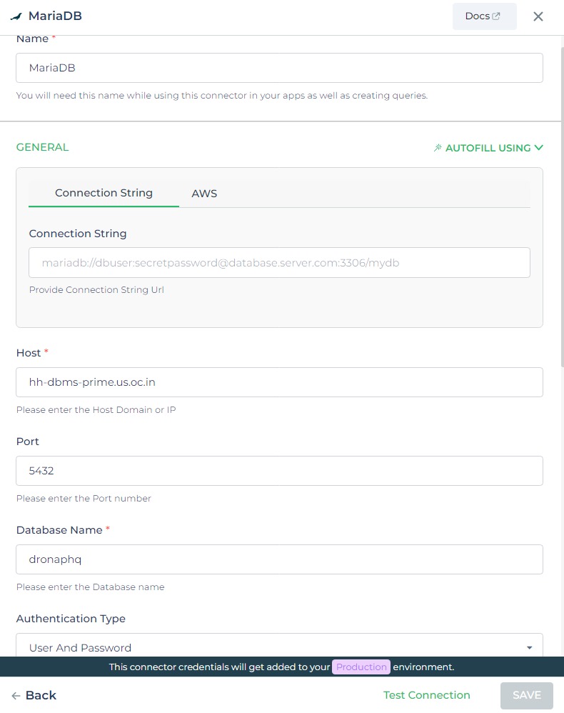 MariaDB with Sample details.