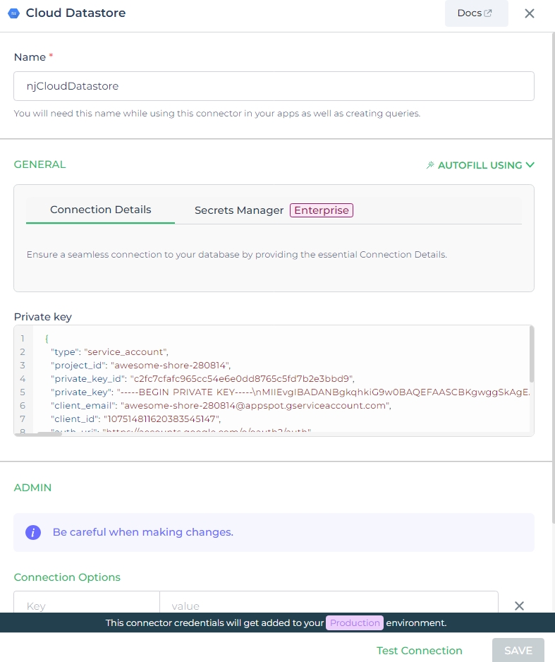 Cloud Datastore Database with Sample details.