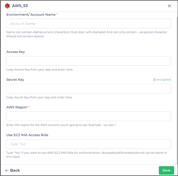 AWS S3 with configuration details.