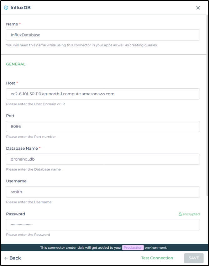 InfluxDB with Sample details.