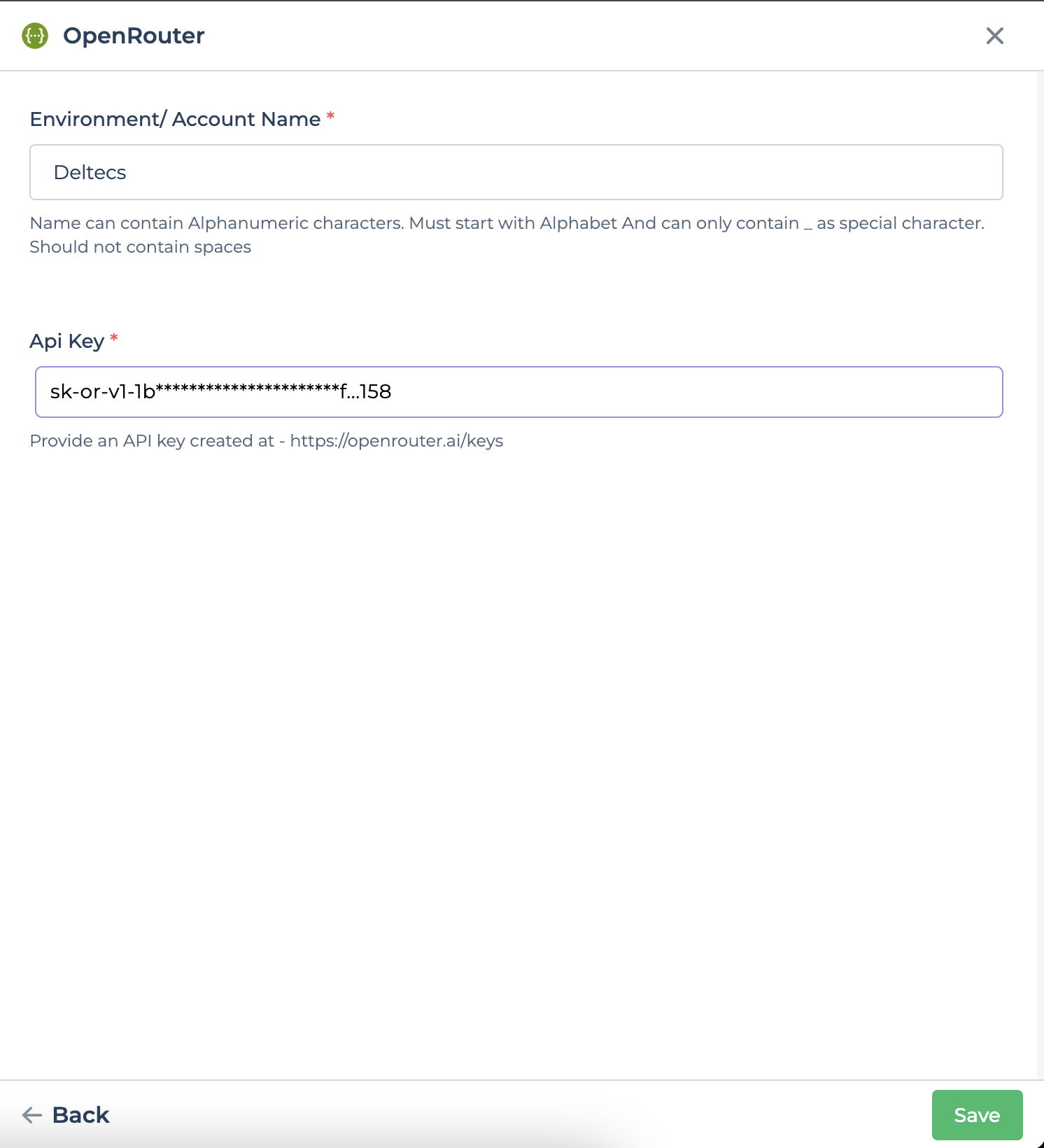 OpenRouter with configuration details.