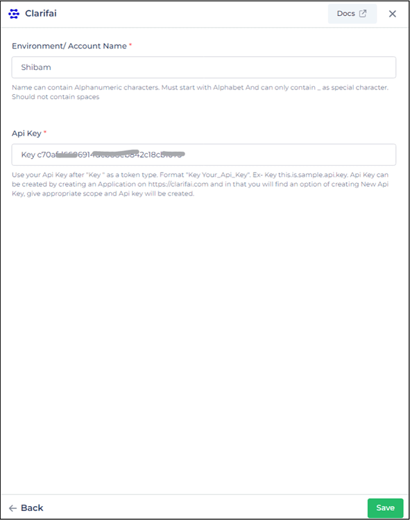 Clarifai with configuration details.