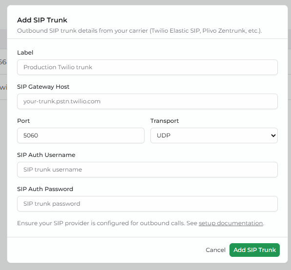 Add SIP Trunk in DronaHQ