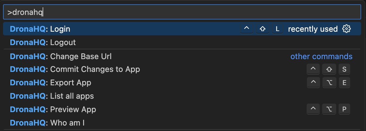 Command Palette in Code Editor