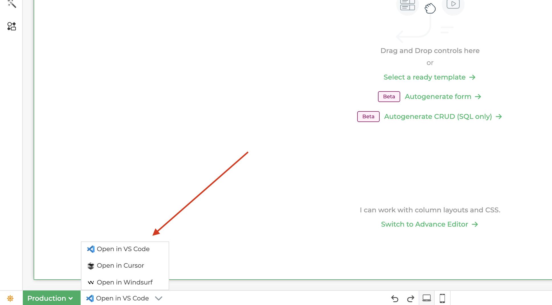 Locating Code Editor Extension in the App Builder
