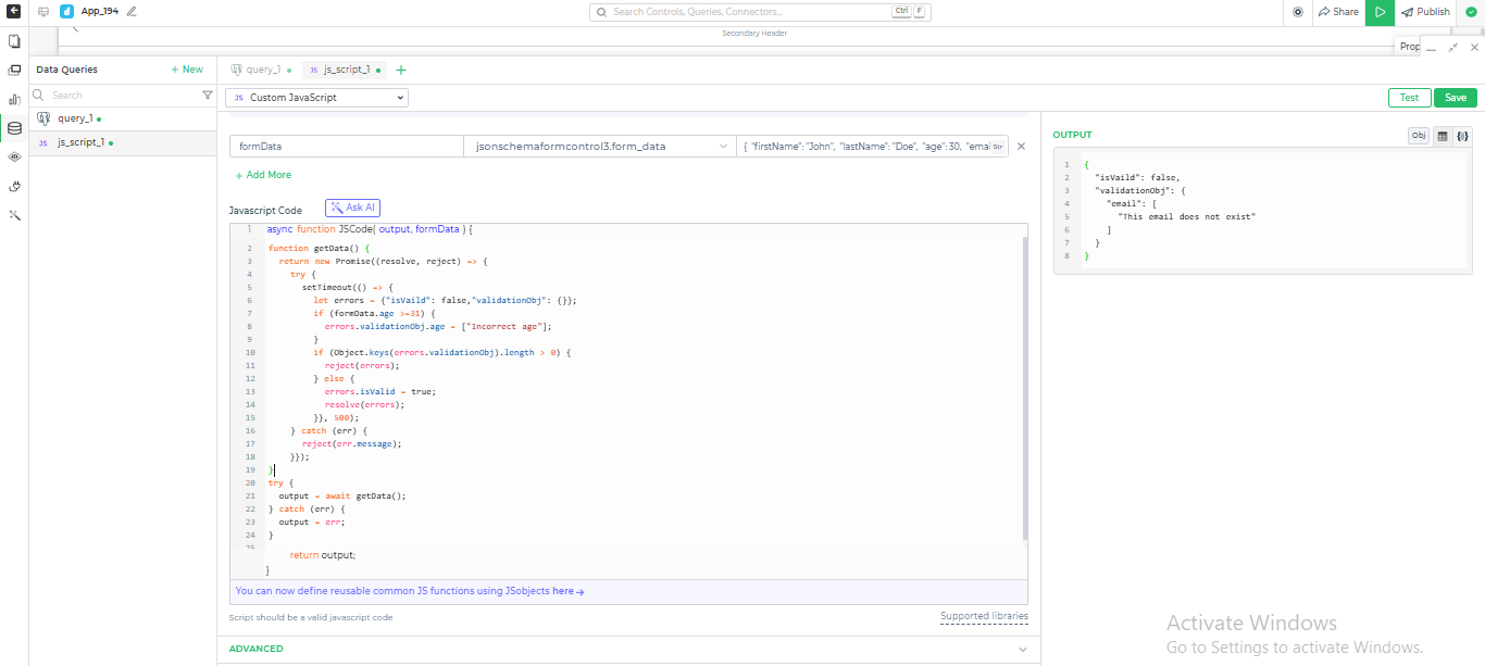 Error validation JS 