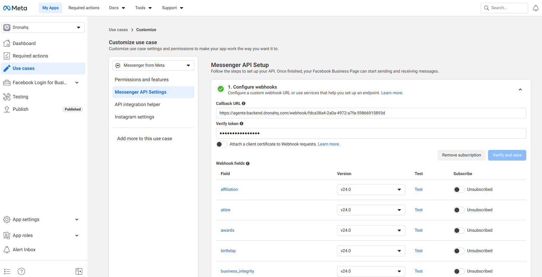 Facebook Messenger Webhook Configuration
