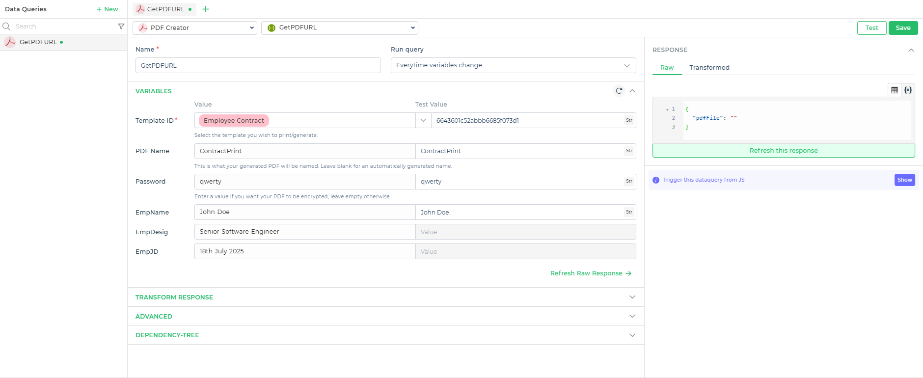 Generate PDF from Data Query - Regular Template