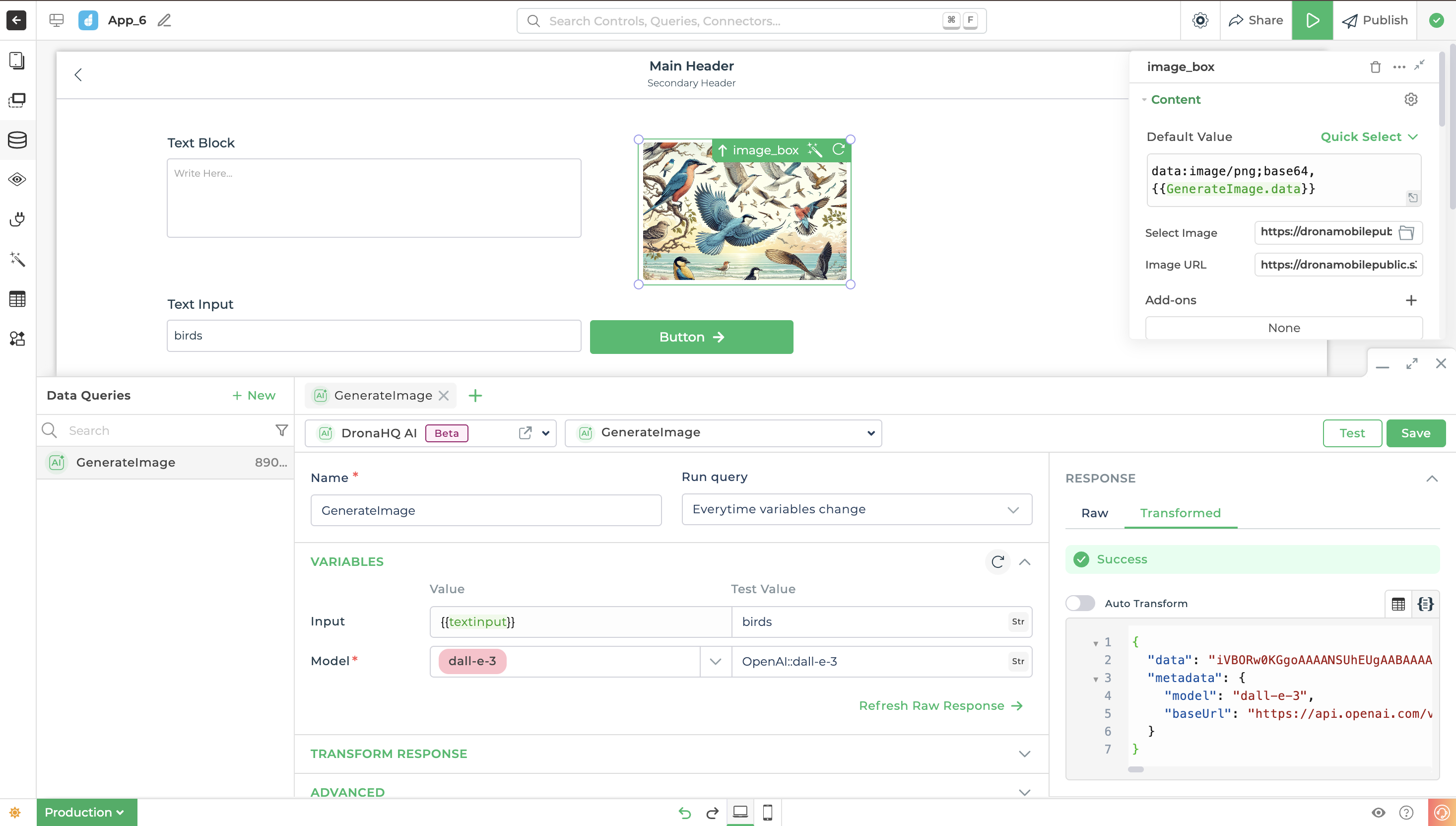 DronaHQ AI with GenerateImage endpoint.