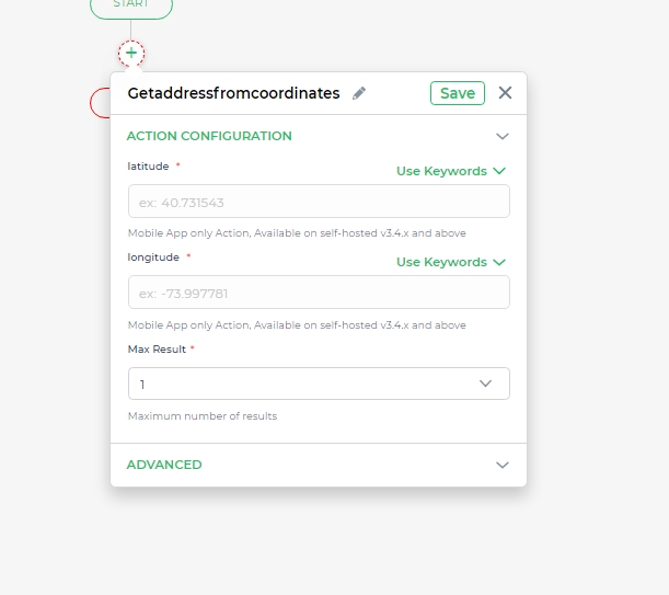 Get Address from Coordinates Action Configuration