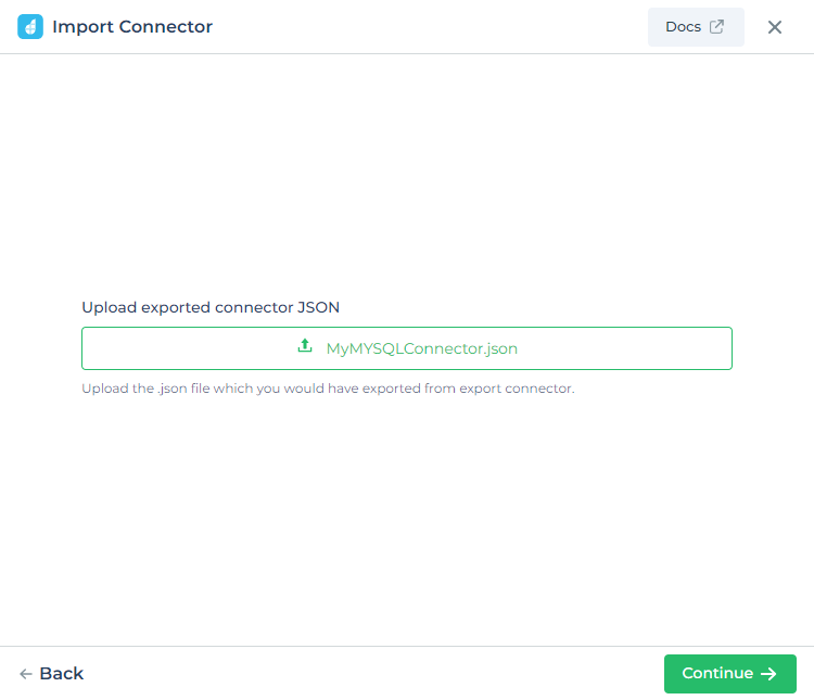 Import connector json file