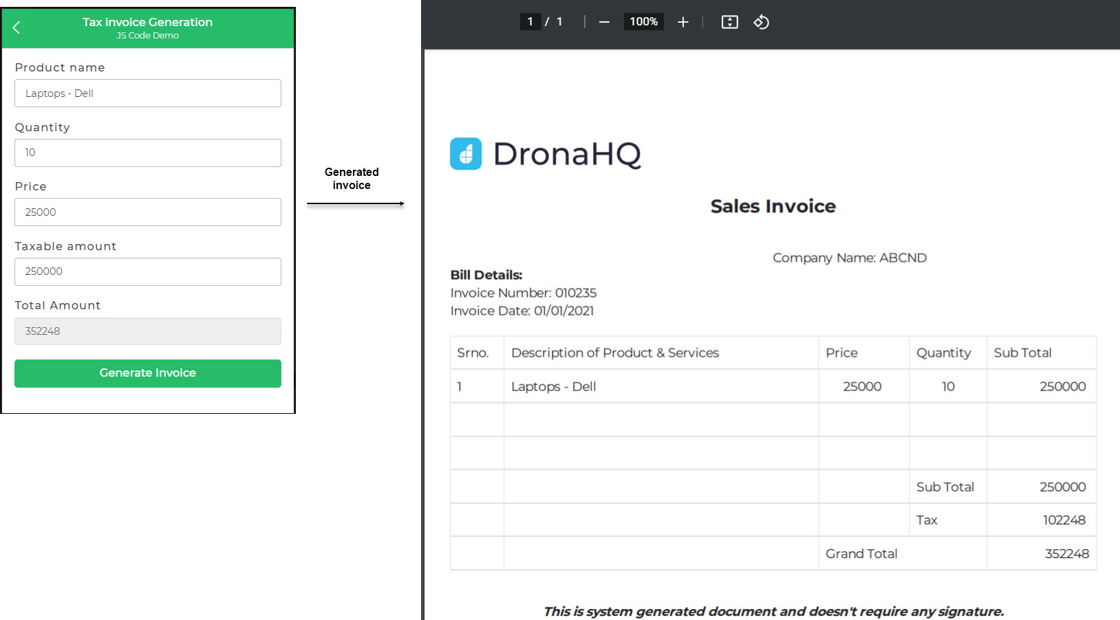 Generated Invoice