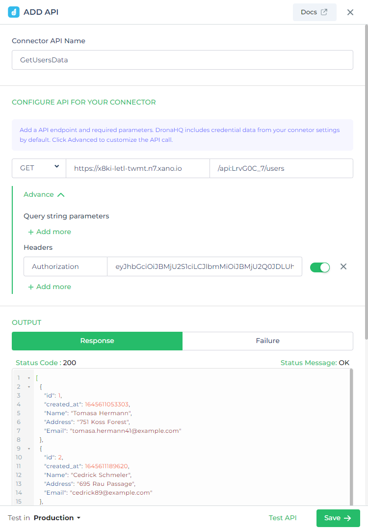 Adding API endpoint