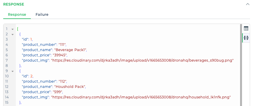 JSON response data