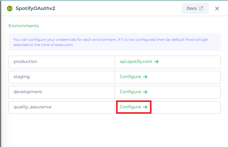 List of configurable environments