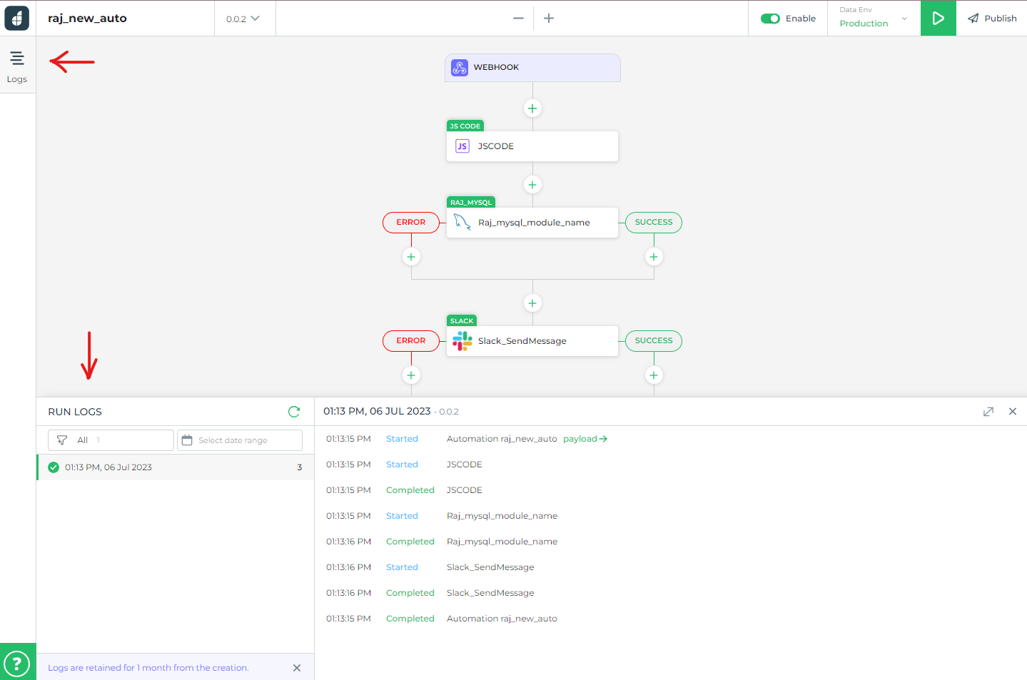 Run Logs Panel