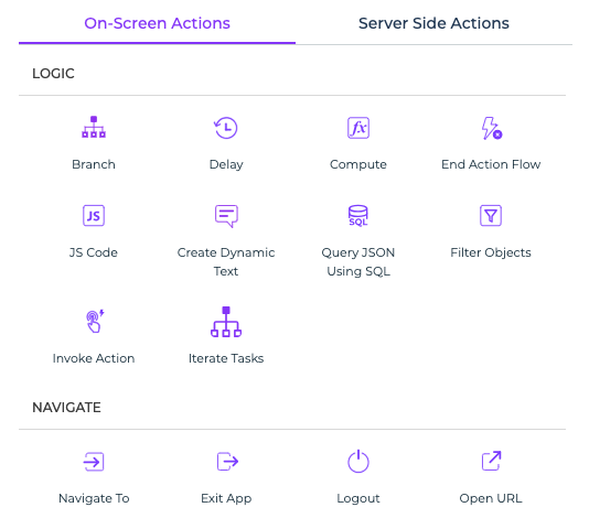 On screen actions