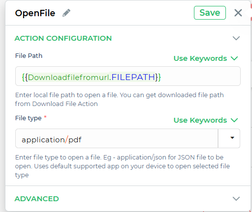 Open File Action