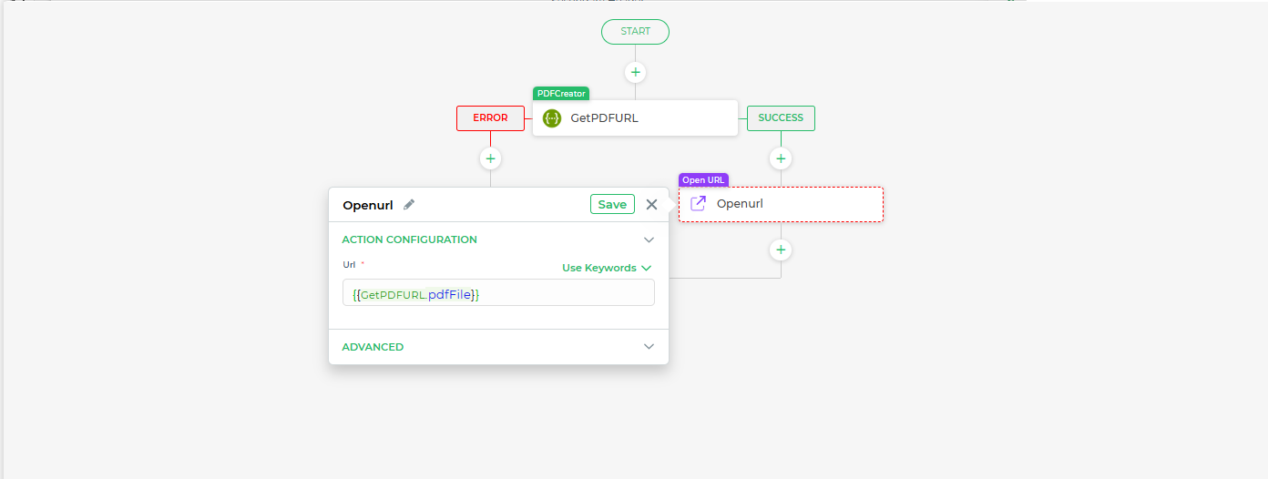 Open PDF Link using Open URL action