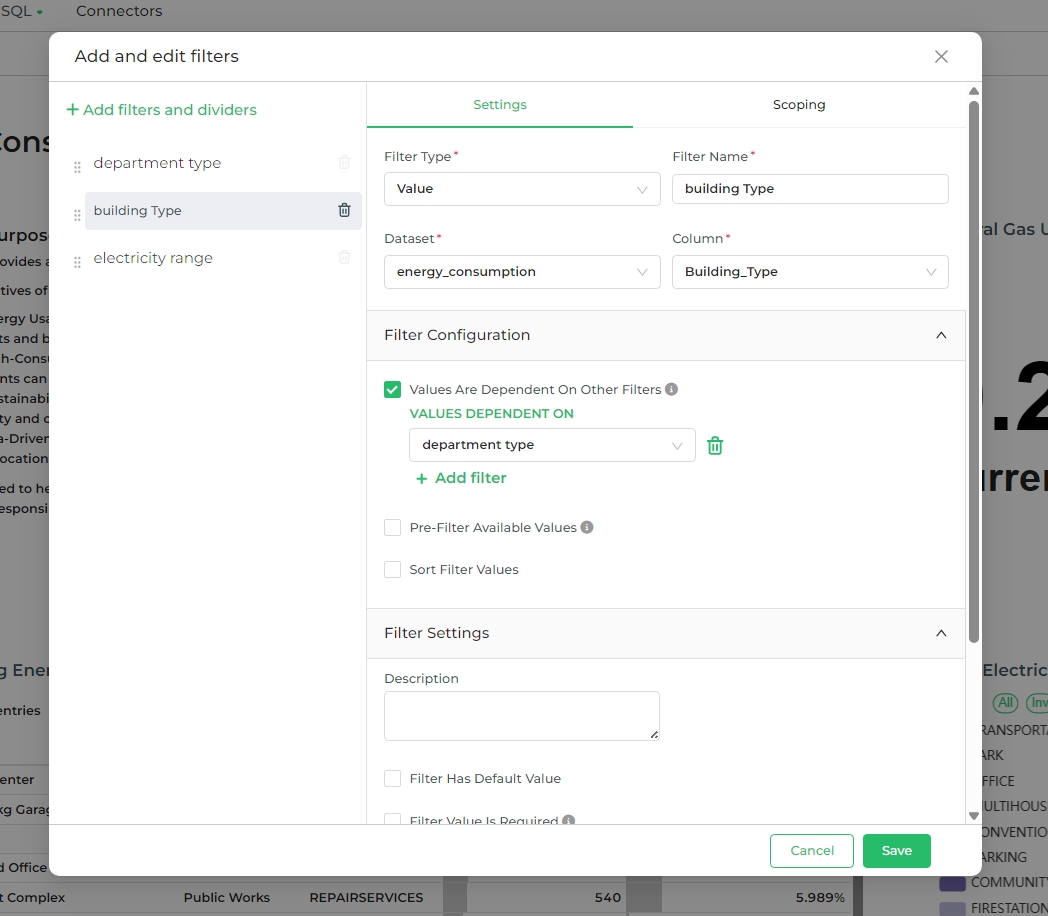  Values are dependednt on other filters - Configuration