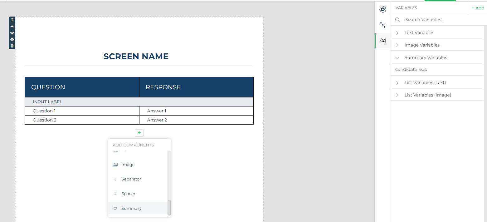 Creation of summary component and variable