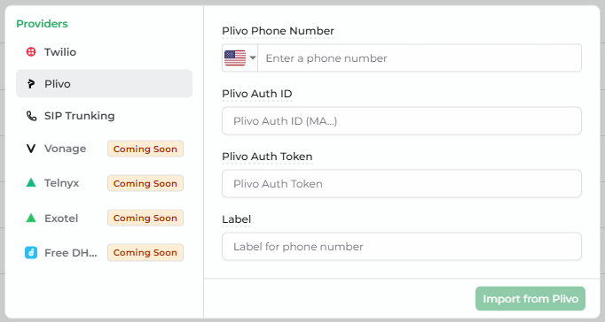 Add Phone Number — Plivo