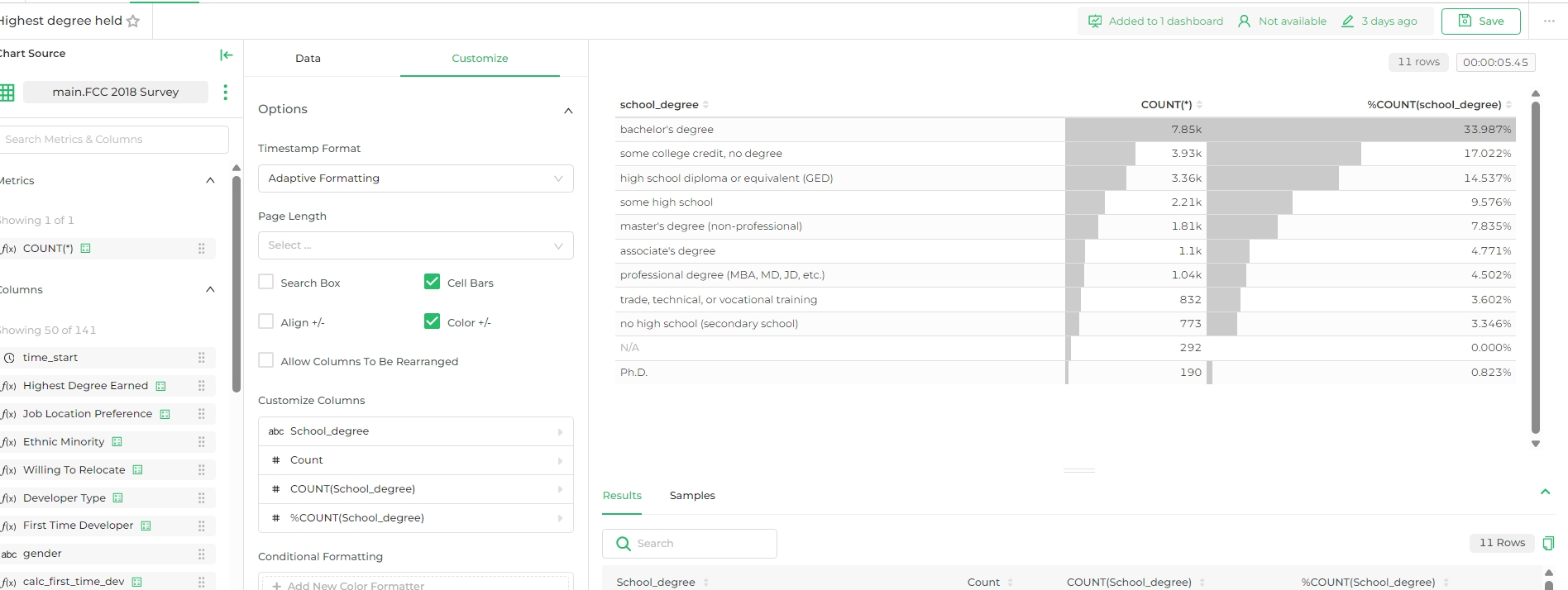 Preview the table after configuration and customization