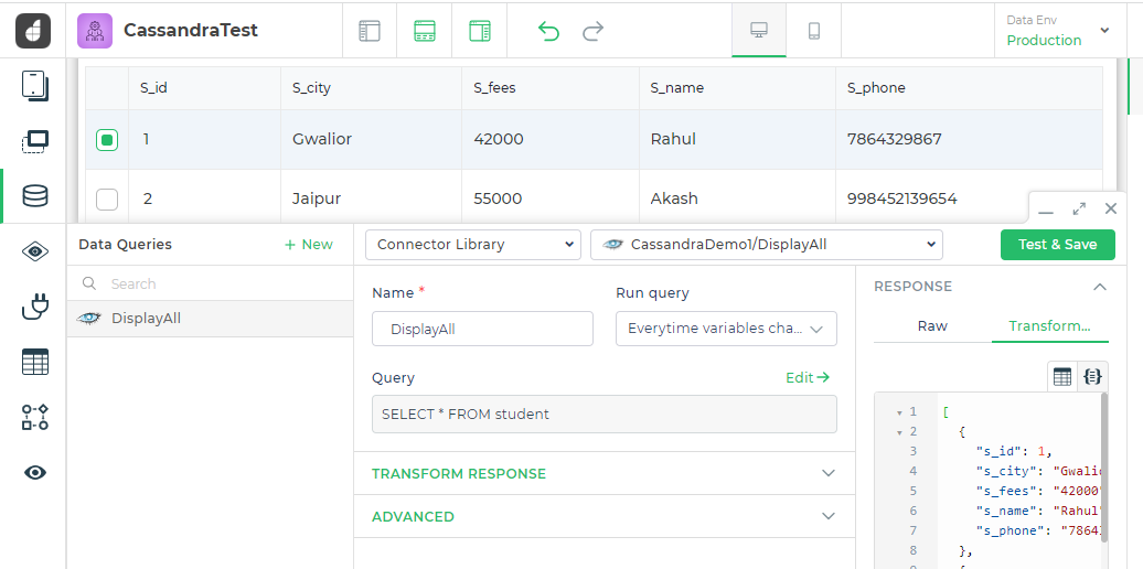 Query example for retrieving data from Cassandra database using Cassandra Connector.