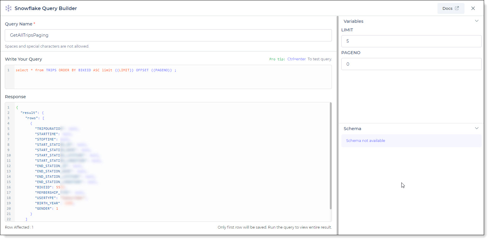 Query example with dynamic variables for pagination.