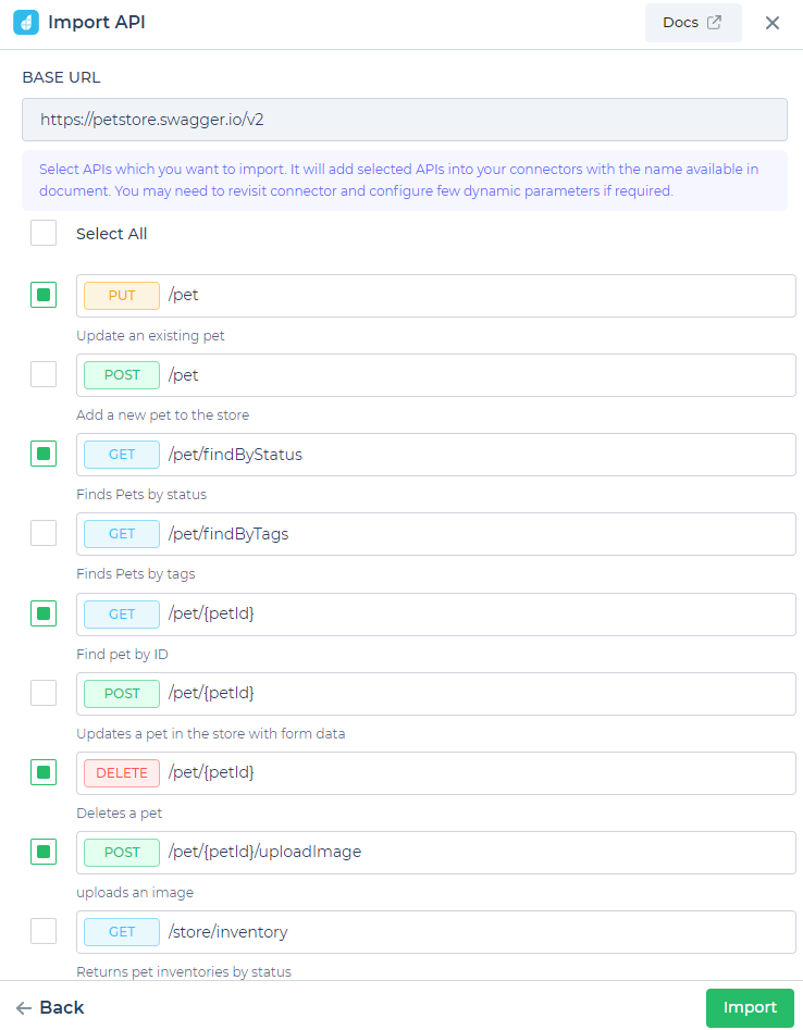 Select APIs to Import