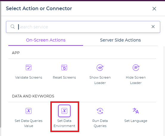 Set data environment action