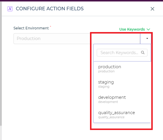 Data environment dropdown