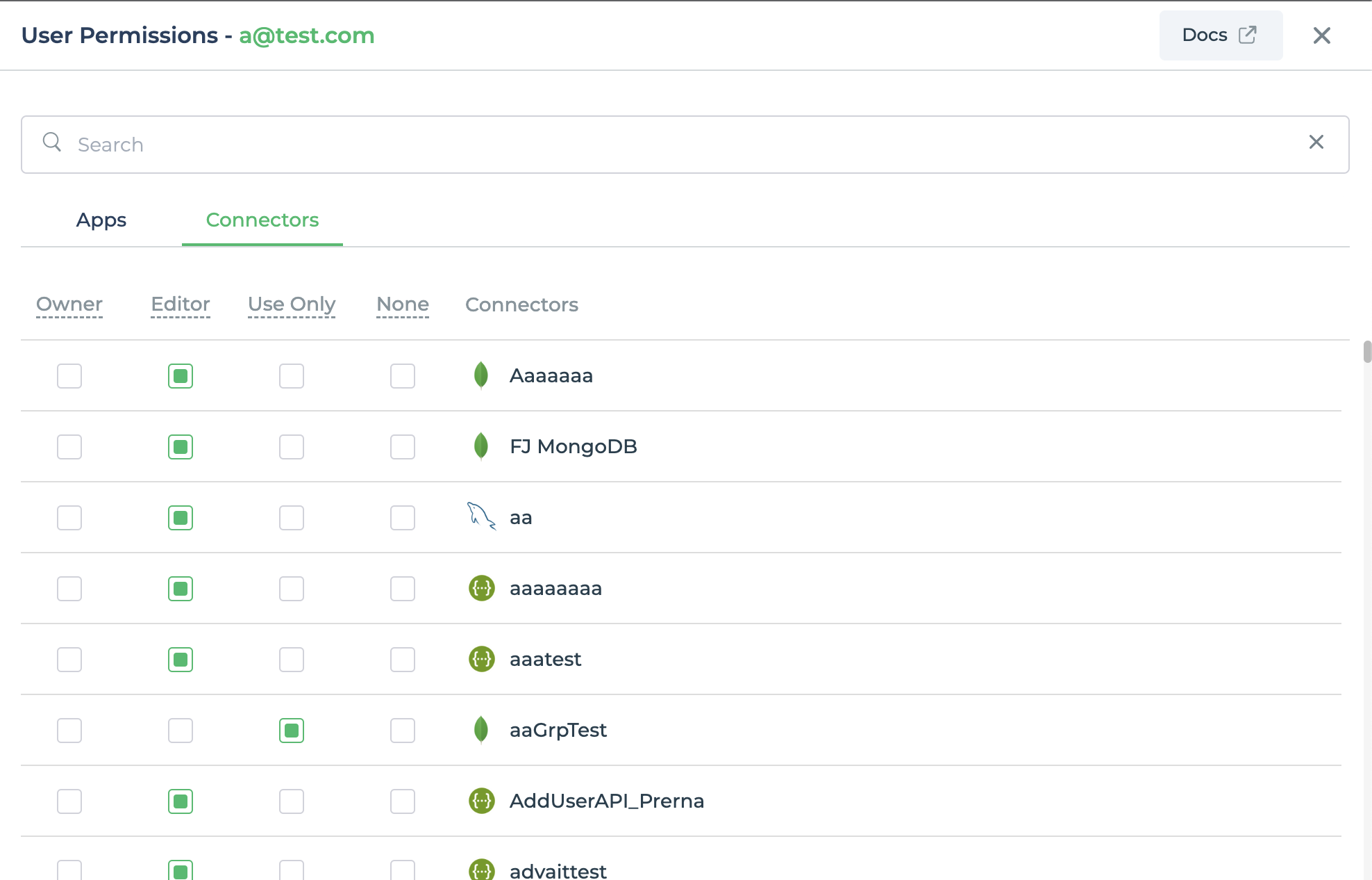 Setting user permissions for connectors