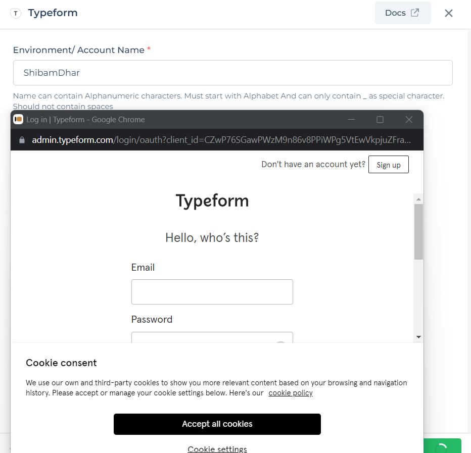 Sign-in to your Typeform account